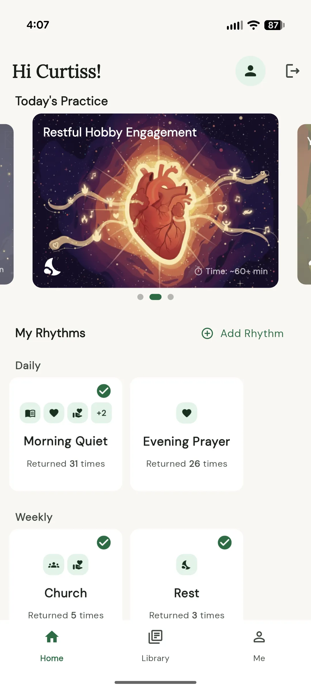 Nephesh Discipleship home screen preview with the Forgiving a Small Debt card